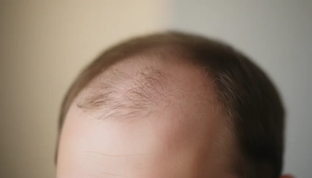 Hormonal hair loss pattern on a scalp