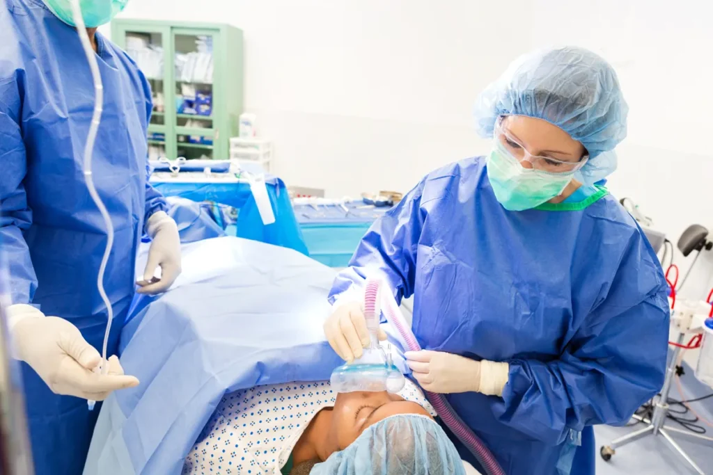 An operating room prepared for safe anesthesia administration.