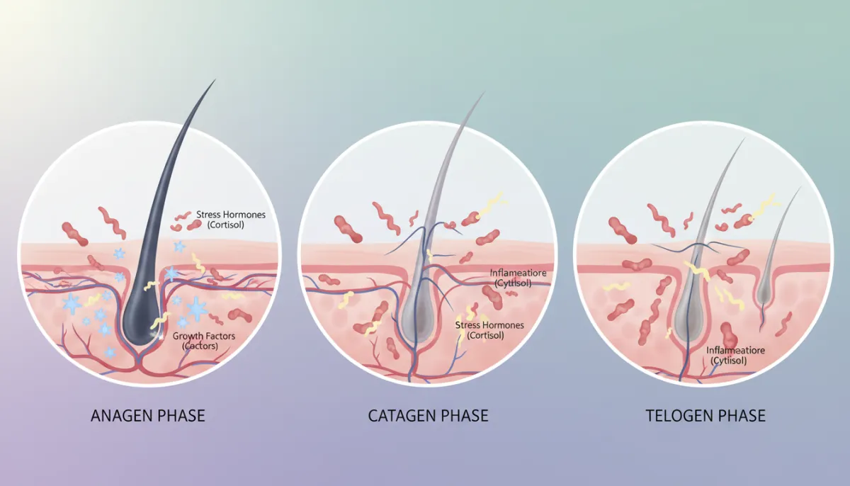 Diagram of hair growth phases affected by stress