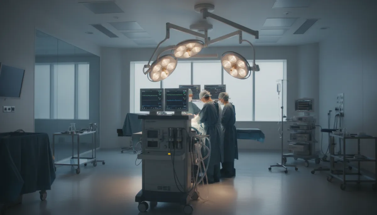 An operating room prepared for anesthesia administration