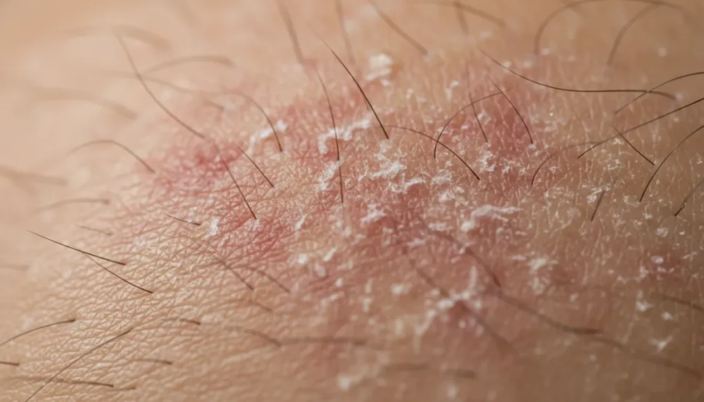 Close‑up view of red bumps on the scalp