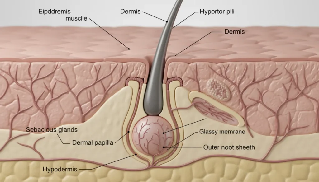 Anatomy of a hair follicle during the anagen stage