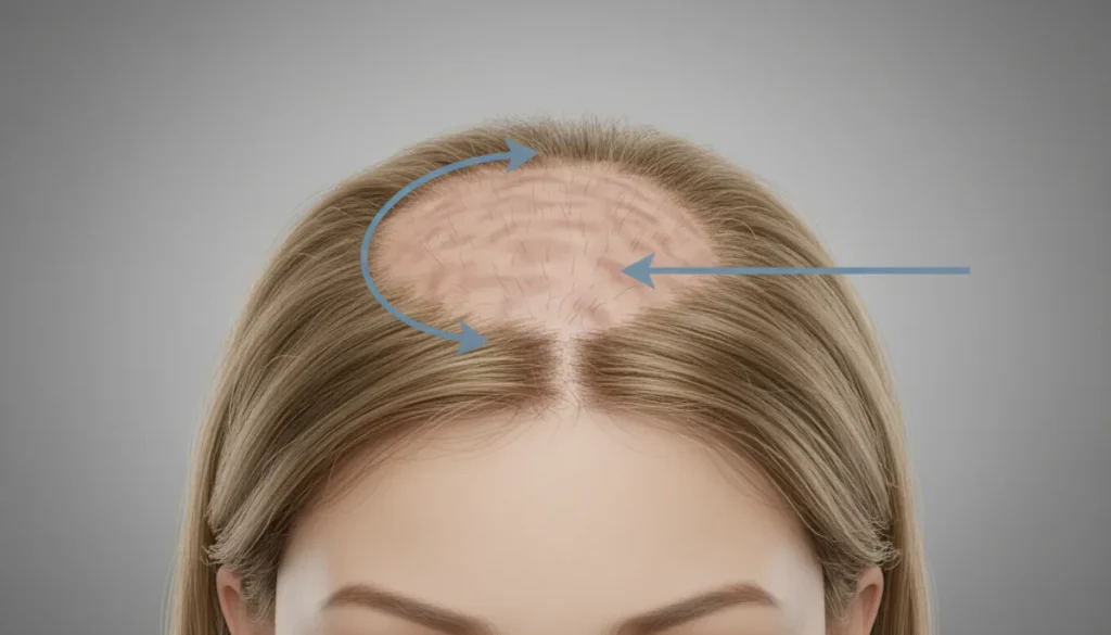 Typical pattern of androgenetic alopecia in women