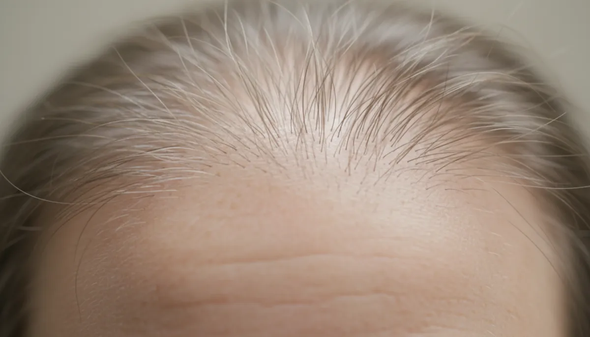 Close‑up of a scalp showing thinning hair after an operation