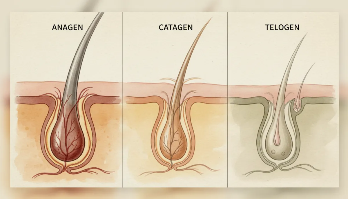 Diagram showing anagen, catagen, and telogen phases of the hair growth cycle