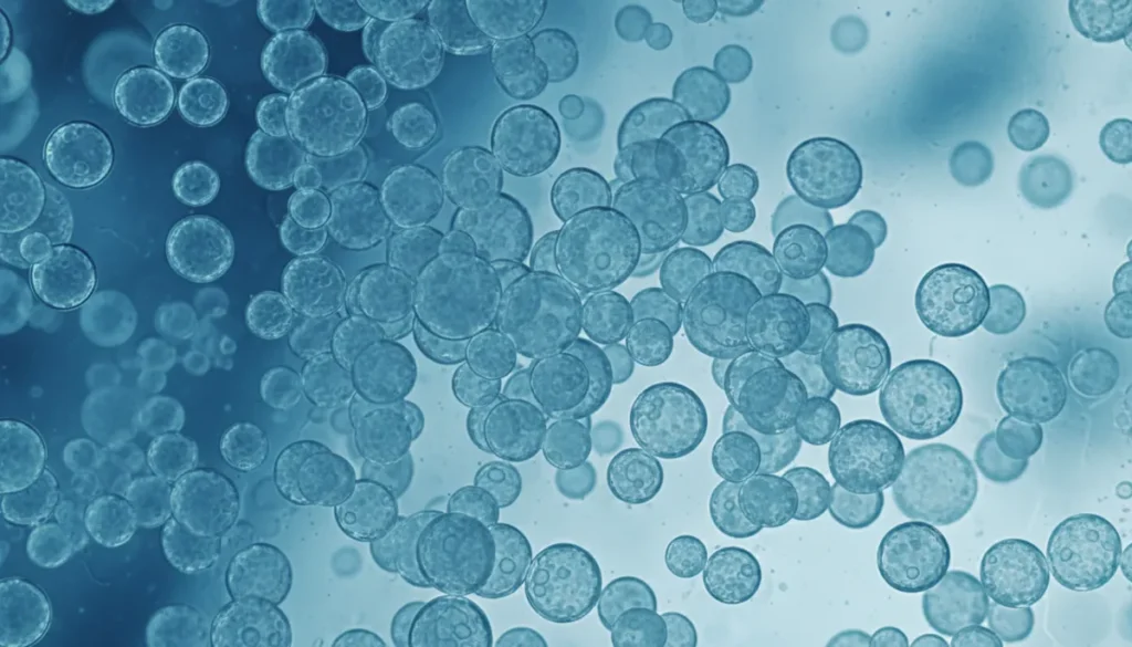 Close‑up view of stem cell exosomes under a microscope