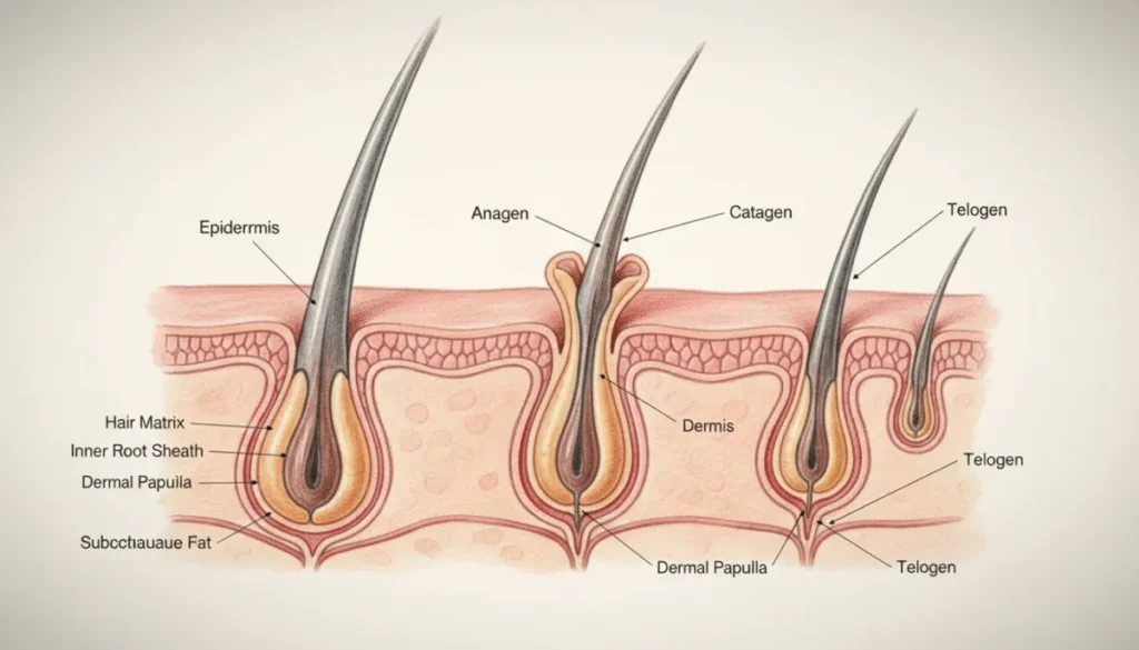 Diagram showing hair follicle growth cycle