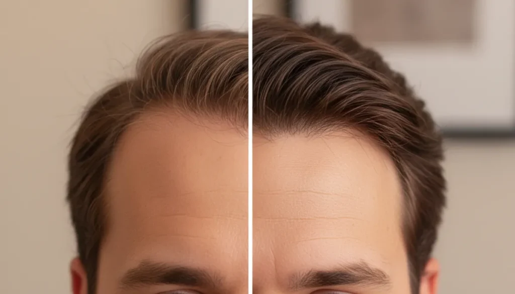 Comparison of a receding hairline before and after treatment