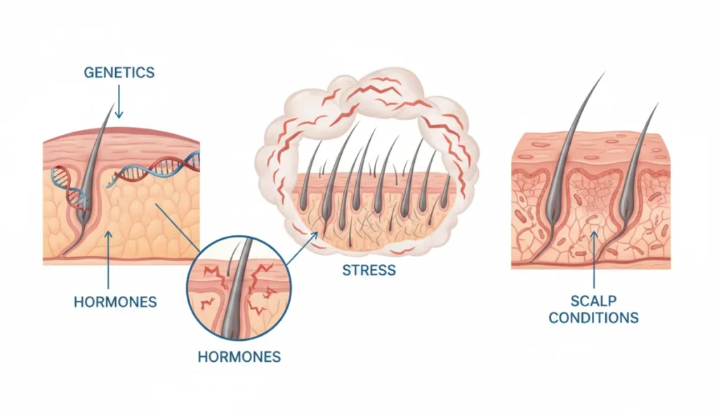 Diagram showing various causes of hair loss