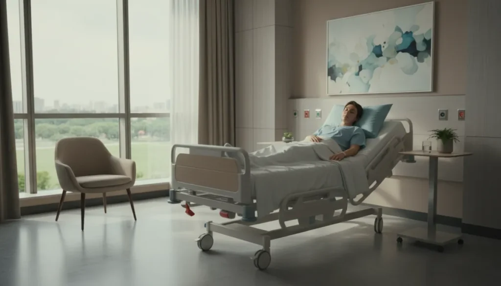 Patient in a hospital room after surgery