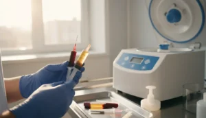 Medical professional preparing a platelet-rich plasma injection