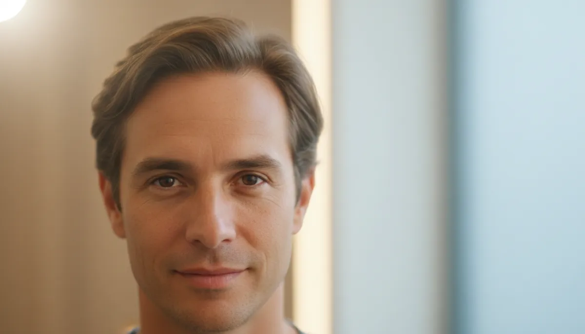 Close-up of a receding hairline on a male model