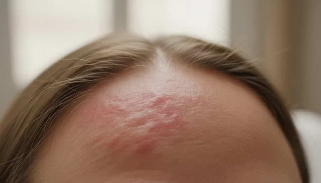 Inflamed scalp showing signs of irritation