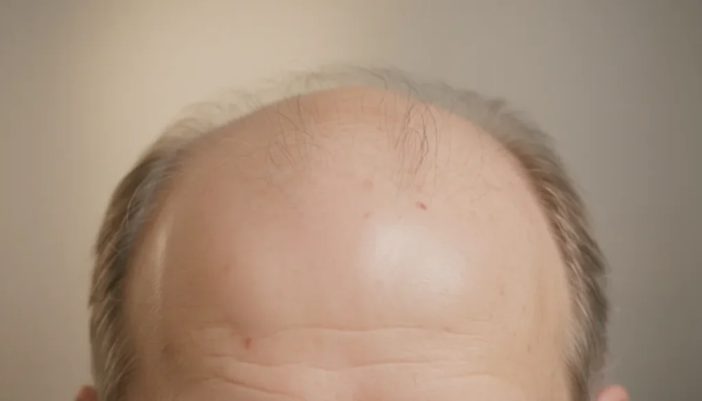 Typical appearance of a bald spot on the scalp