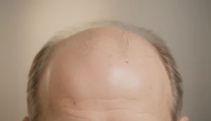 Typical appearance of a bald spot on the scalp