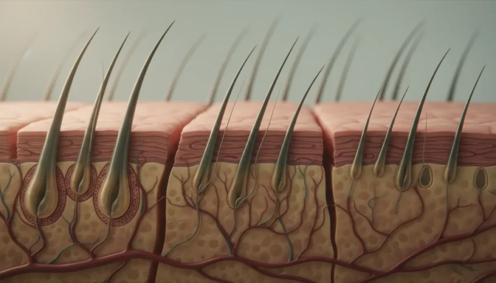 Hair growth cycle showing anagen, catagen, and telogen phases