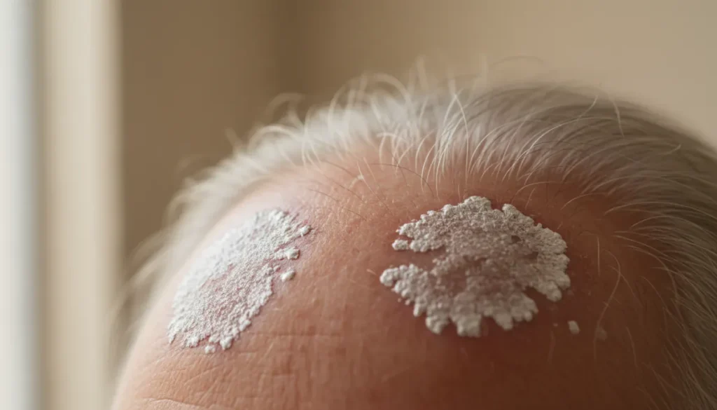 Typical appearance of scalp psoriasis