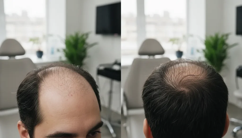 Before and after of a black hair transplant