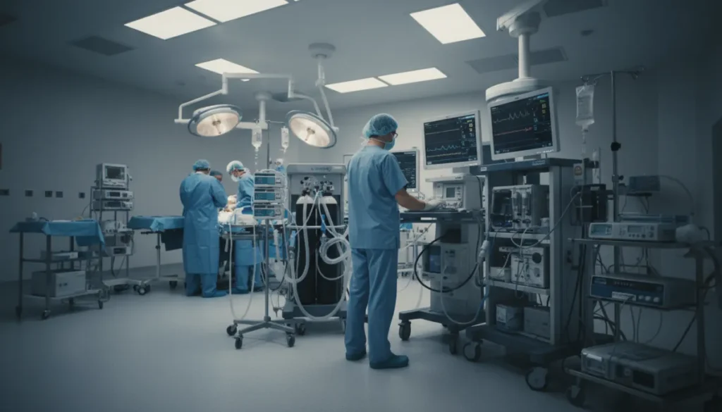 An anesthesiologist prepares the patient before surgery