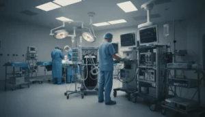An anesthesiologist prepares the patient before surgery