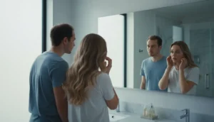 A 22‑year‑old checking for early signs of hair loss