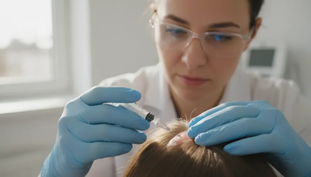 Cortisone injection being performed on the scalp