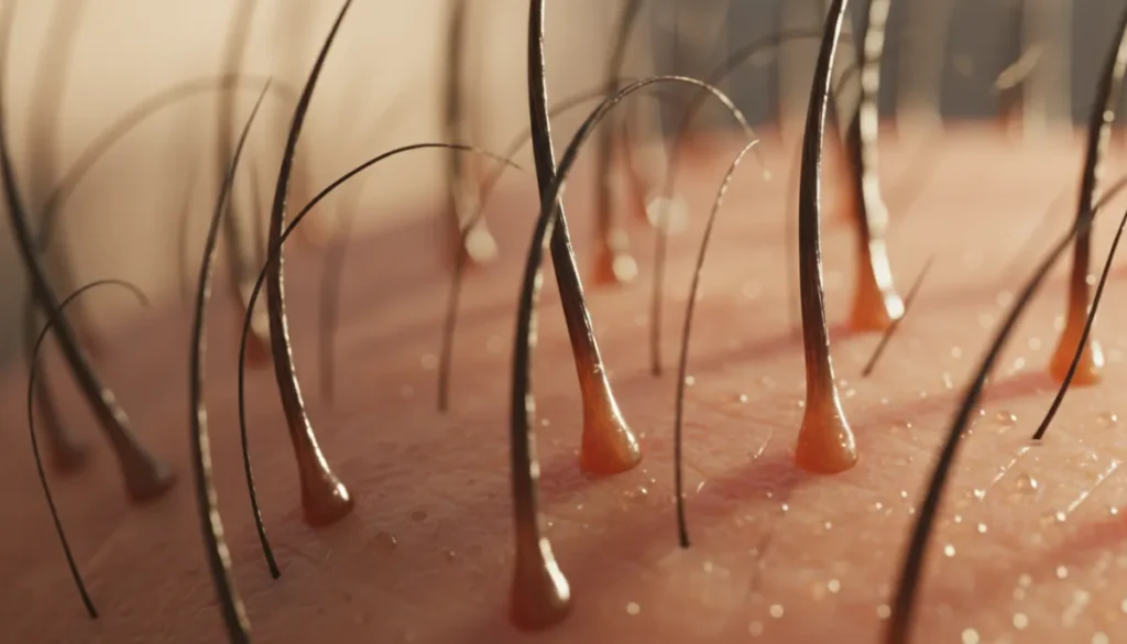 Healthy hair follicles nourished by essential nutrients