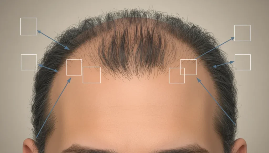 Typical temple hair loss pattern