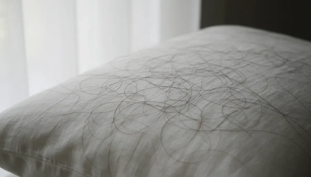 Stress‑induced shedding often appears as clumps on the pillow.