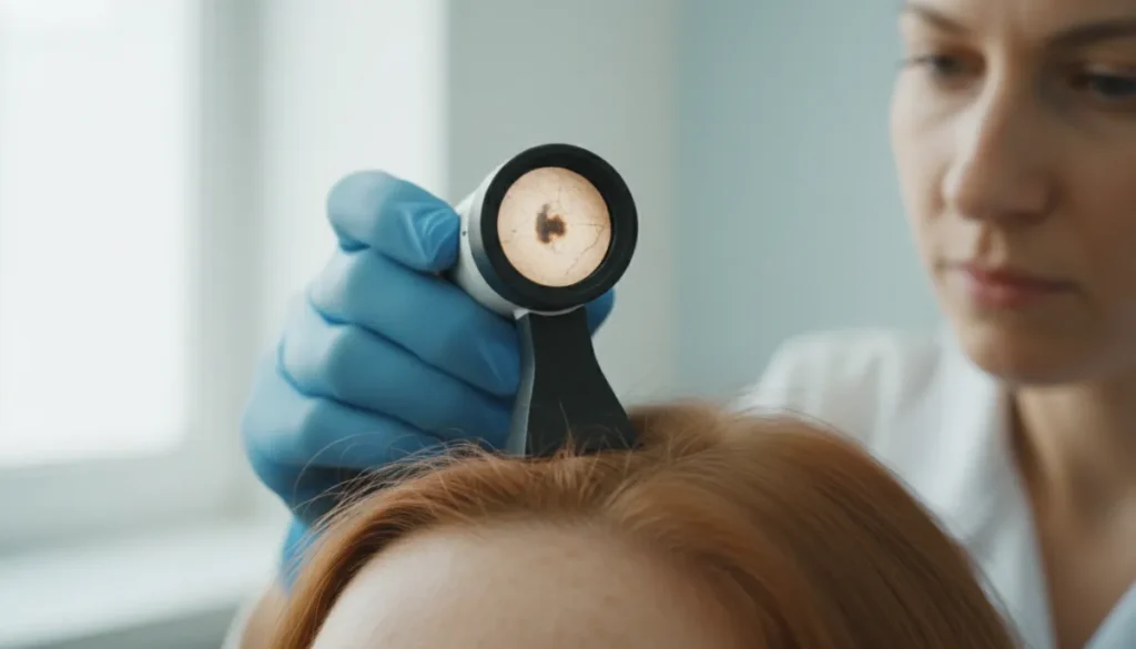 Professional scalp assessment to identify the cause of a bald spot.