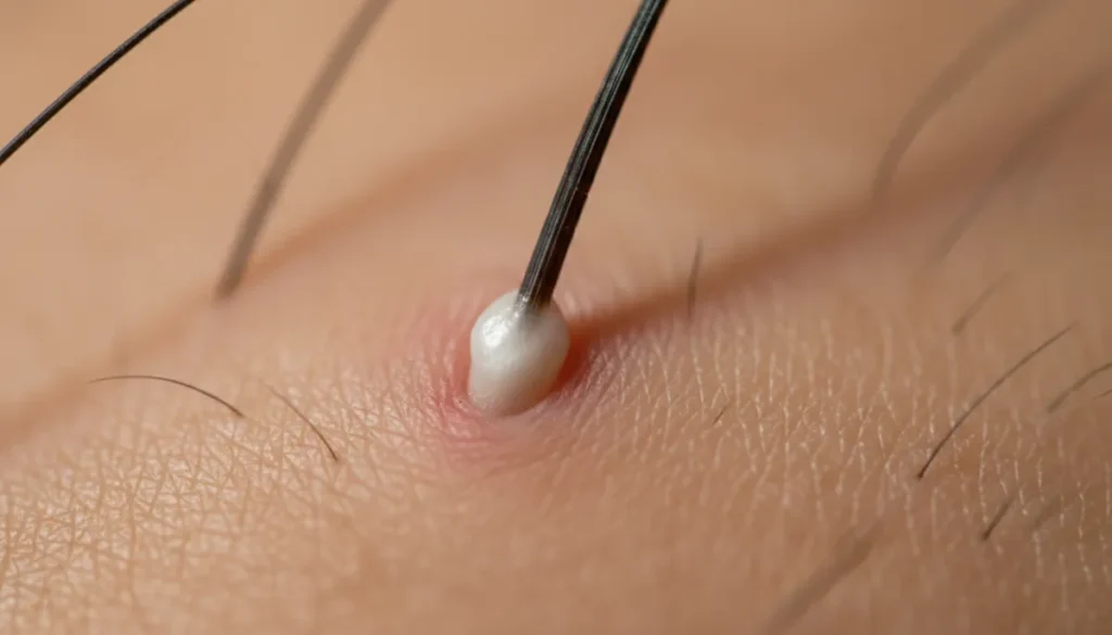A close-up view of a hard hair follicle