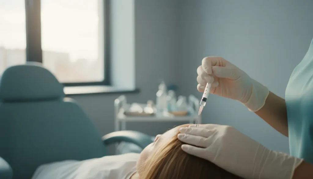 A specialist performing an injection for hair restoration