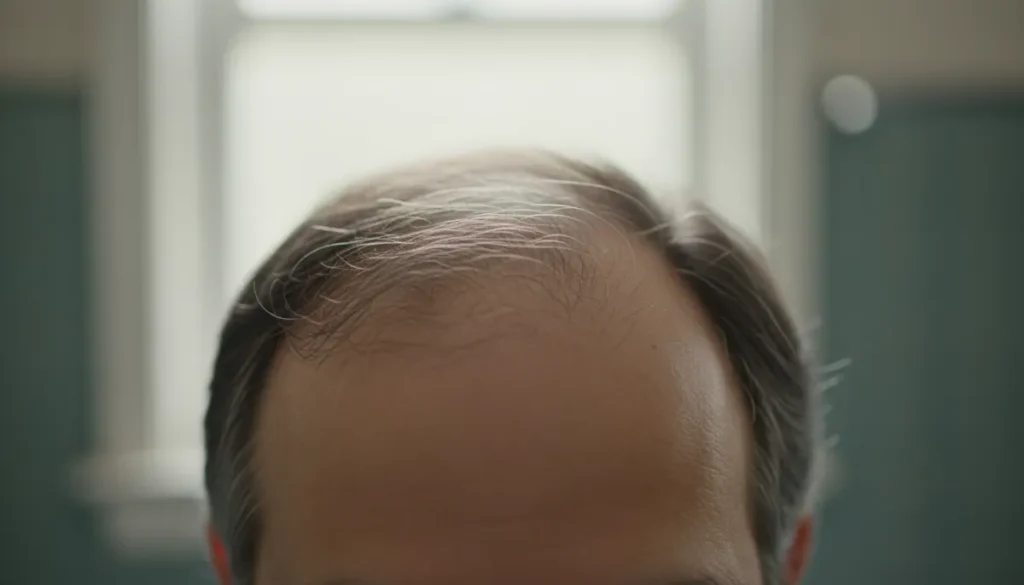 Early signs of hair thinning on a male scalp