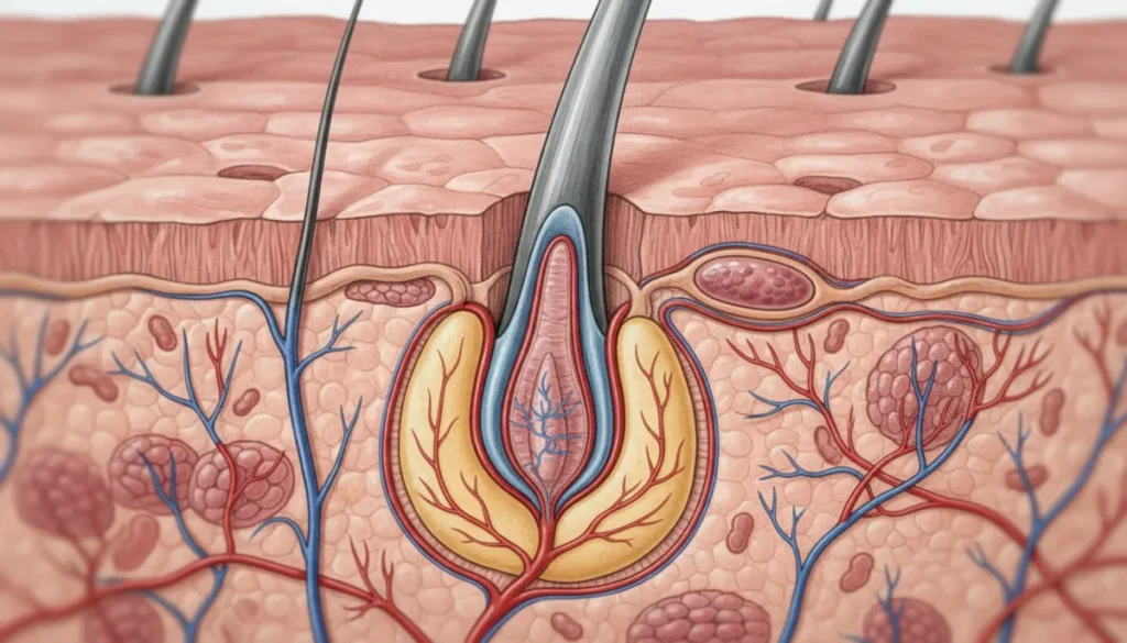 Cross‑section of a hair follicle highlighting the hair bulb