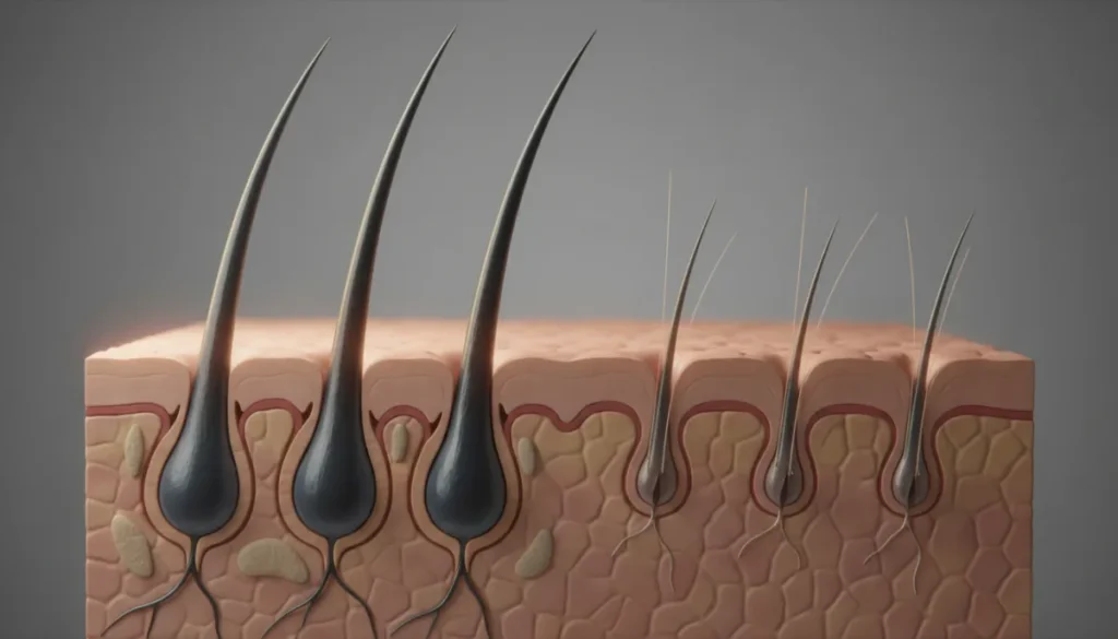 How DHT affects hair follicles in hereditary male pattern baldness