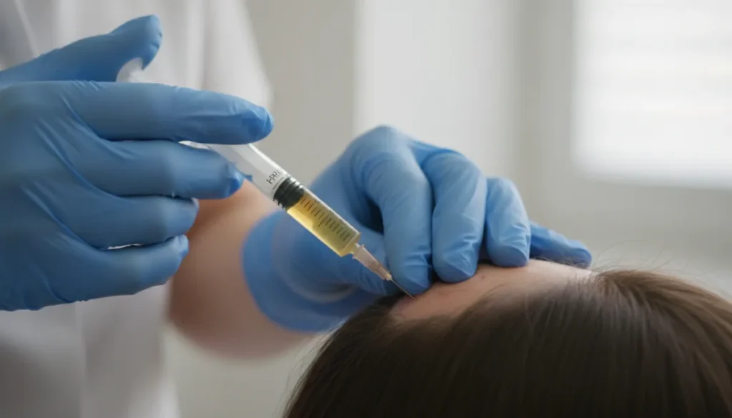 A specialist performs a PRP injection on the scalp