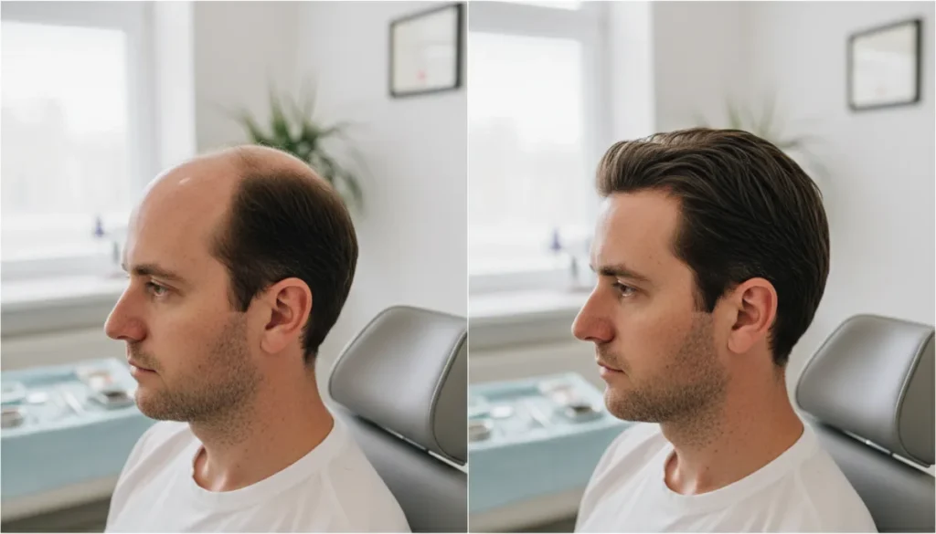Before and after hair transplant photo