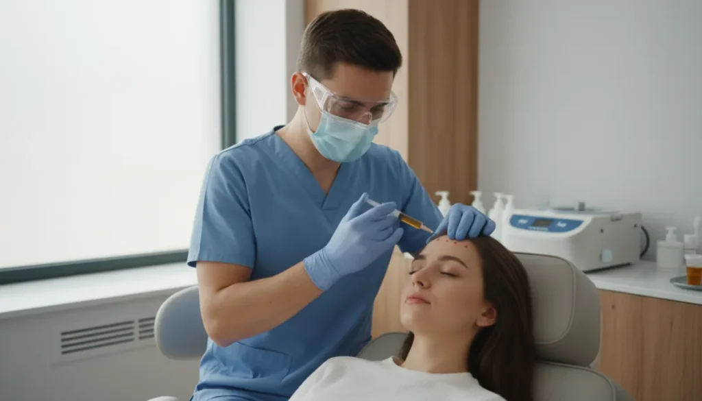 A specialist performing an injection for hair loss