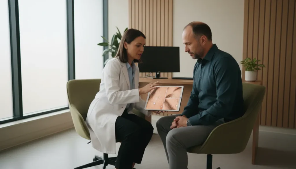 A thorough hair transplant consultation in progress