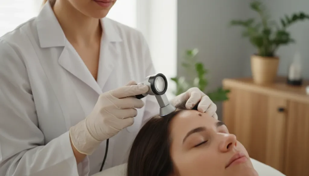 A detailed scalp examination helps identify the cause of bald patches.